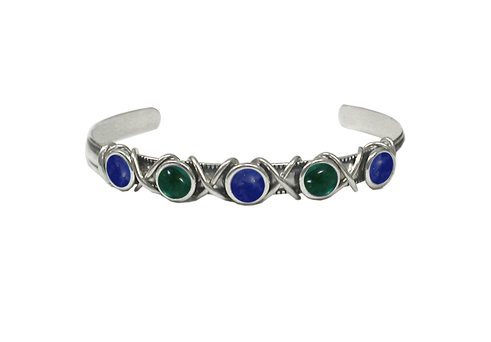 Sterling Silver Cuff Bracelet With Lapis Lazuli And Fluorite